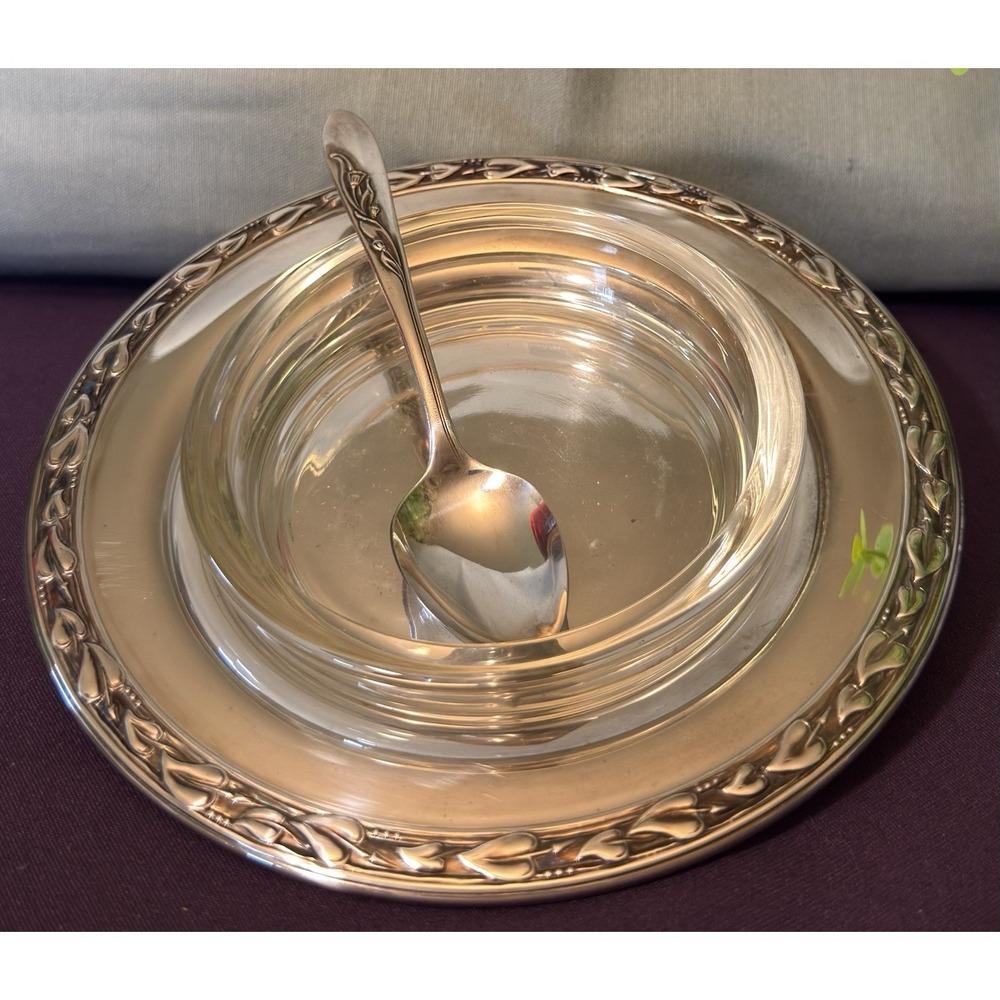 Rodgers By ONEIDA Silversmiths Plate Glass Dish And Spoon Made In USA Vtg